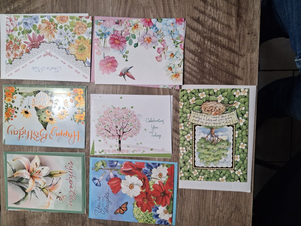 Lot of 7 Unused Greeting Cards Floral Birthday Sympathy Note Cards w Envelopes